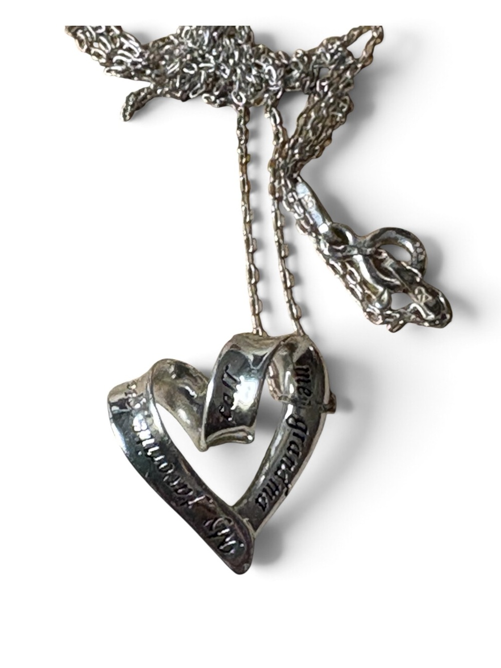 Sterling Silver Engraved ‘Grandma’ Heart Ribbon Pendant Sterling Silver Chain